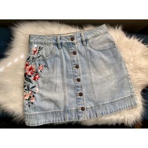 Pacsun Denim Embroidered Skirt